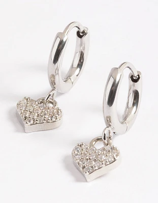 Surgical Steel Pave Heart Hoop Earrings