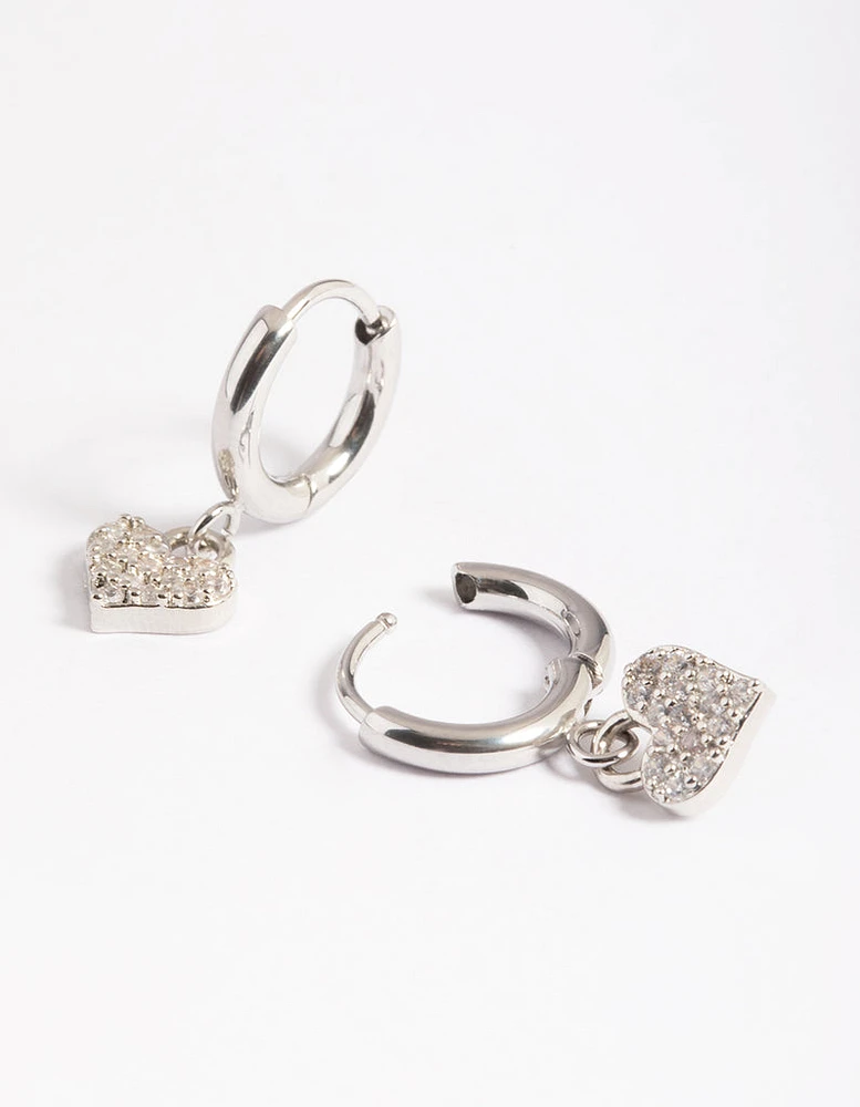 Surgical Steel Pave Heart Hoop Earrings