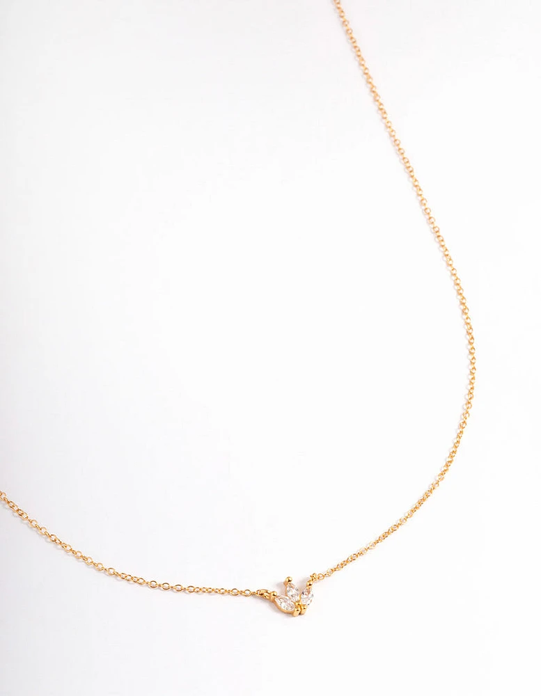 Gold Plated Sterling Silver Cubic Zirconia Marquise Trio Necklace