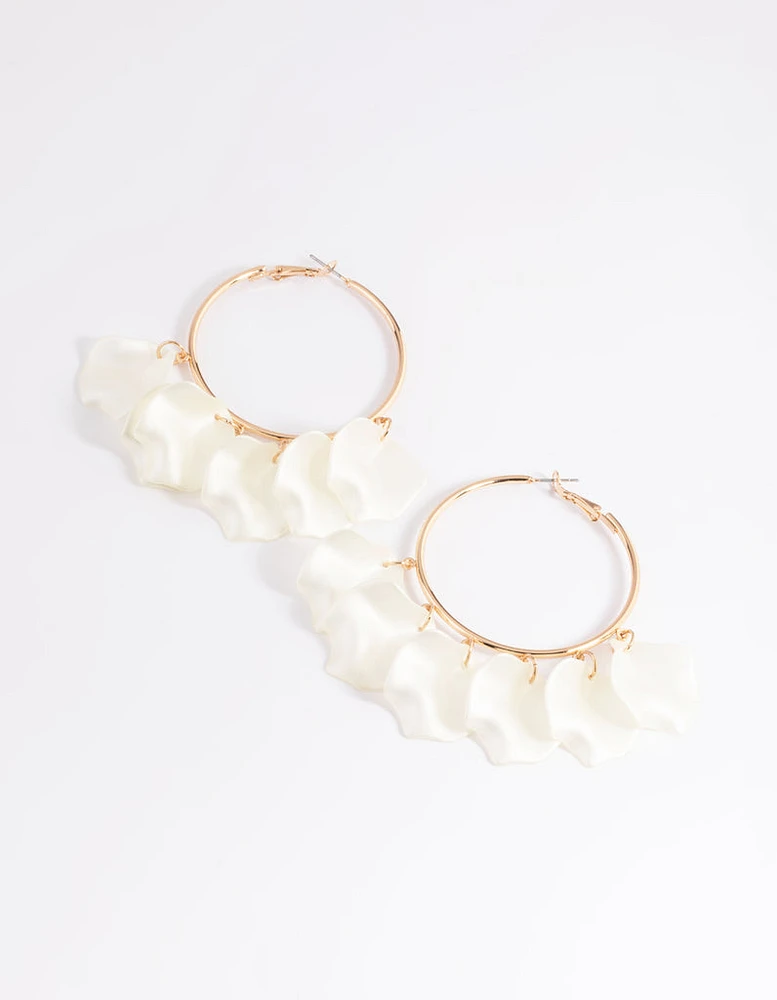 Gold Pearlised Petal Hoop Earrings