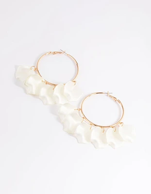 Gold Pearlised Petal Hoop Earrings