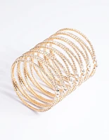 Gold Diamante Cross Over Eight Row Cuff Bracelet