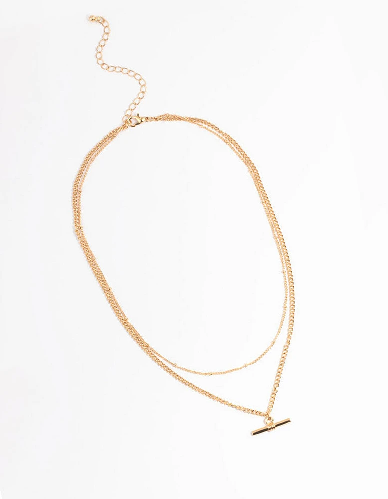 Gold 2 Layer Fob Necklace