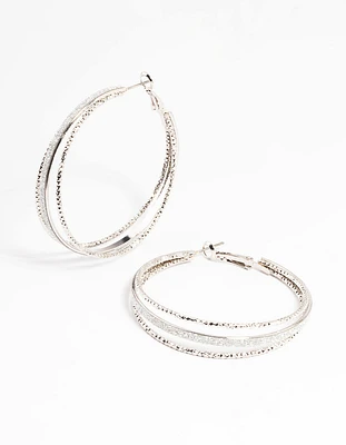 Silver Textured Split Glitter Hoop Earrings