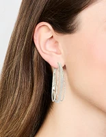 Silver Textured Split Glitter Hoop Earrings