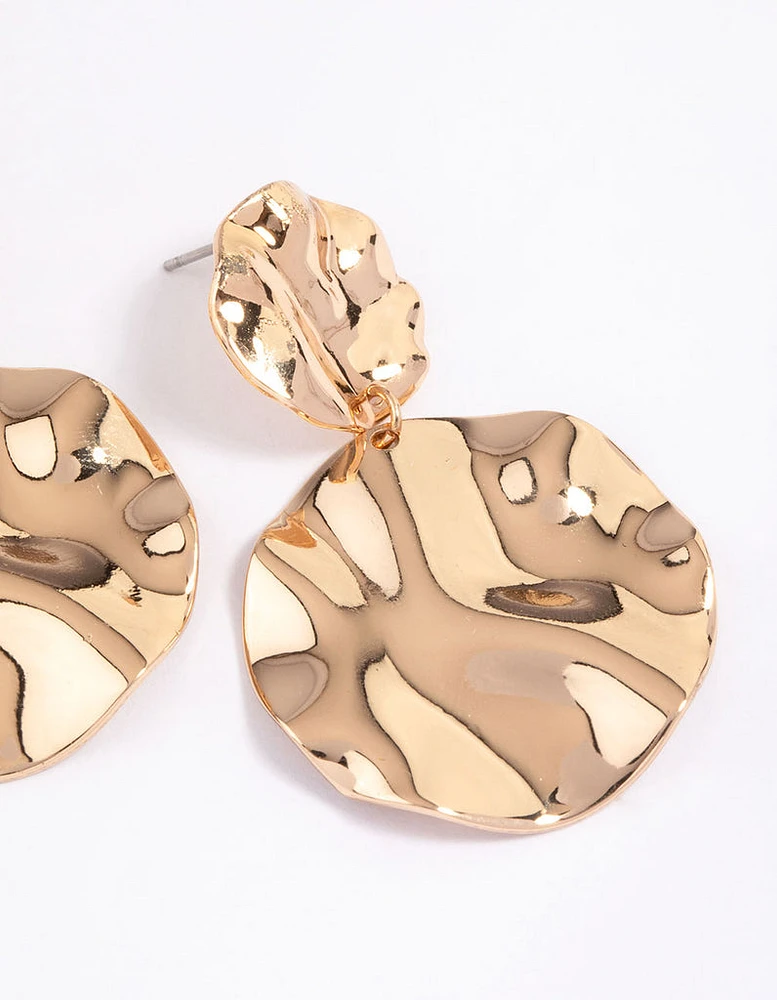 Gold Wrapped Double Disc Drop Earrings