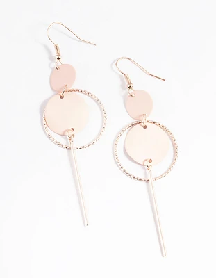 Rose Gold Open Disc & Stick Drop Earrings