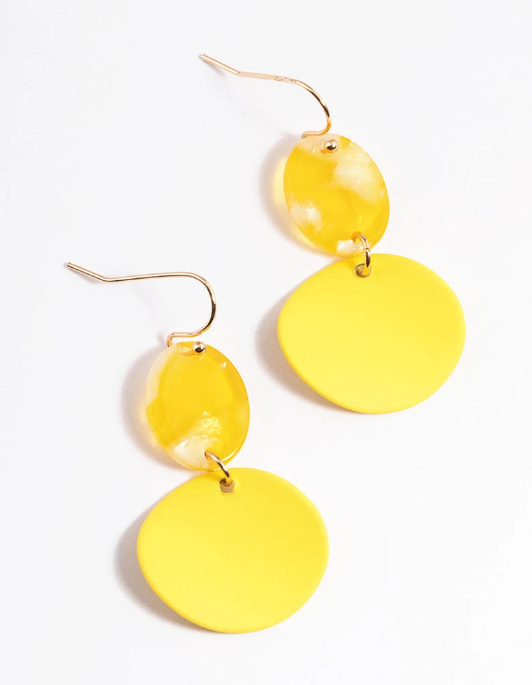 Yellow Wrapped Disc & Bead Drop Earrings