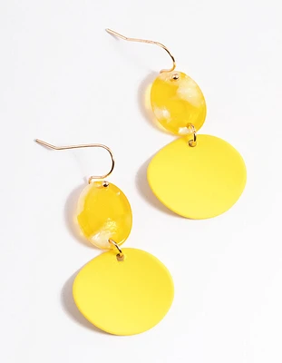 Yellow Wrapped Disc & Bead Drop Earrings