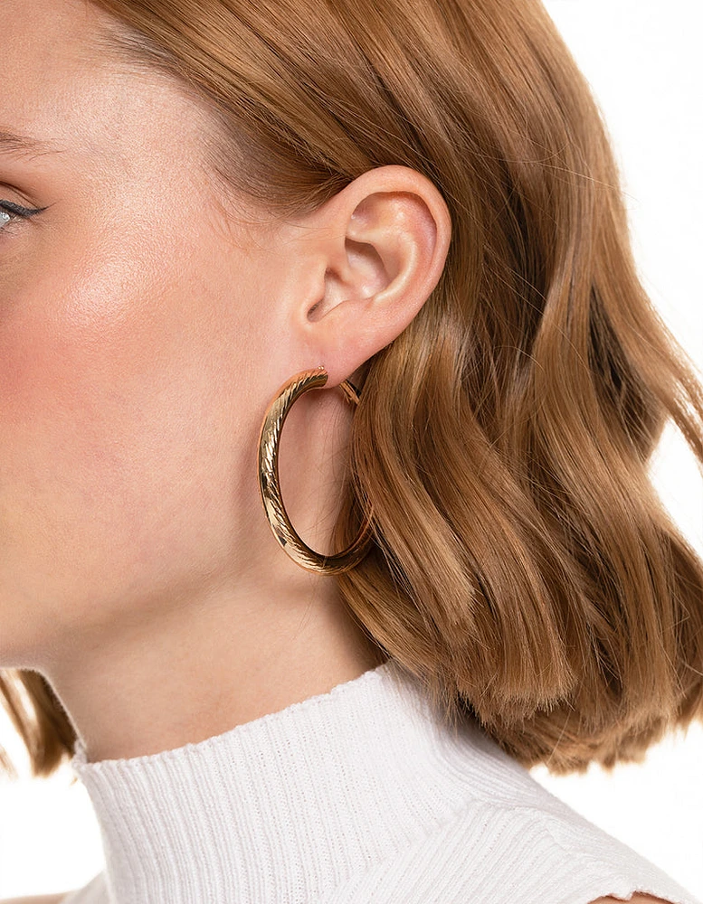 Gold Line Textured Hoop Earrings