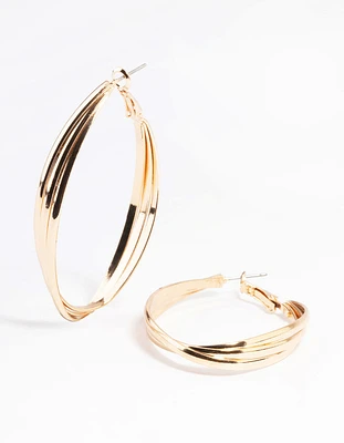 Gold Smooth Oval Twist Hoop Earrings