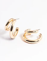 Gold Double Hoop Huggie Earrings