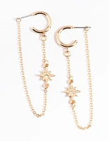 Gold Twist Chain Celestial Huggie Earrings