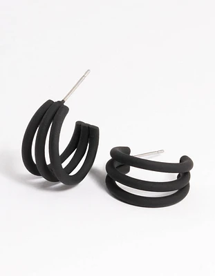 Black Triple Hoop Huggie Earrings