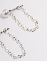 Silver Pearl Chain Front & Back Earrings