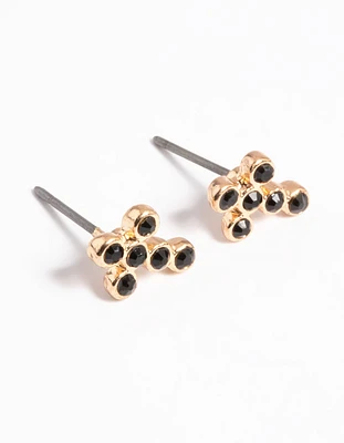 Gold Stone Cross Stud Earrings