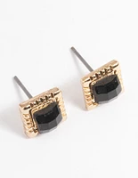 Gold Square Stone Stud Earrings