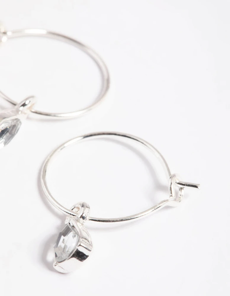 Silver Pear Drop Hoop Earrings