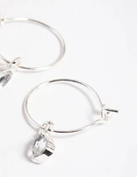 Silver Pear Drop Hoop Earrings