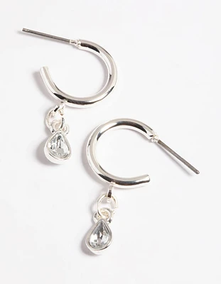 Silver Stone Drop Huggie Earrings