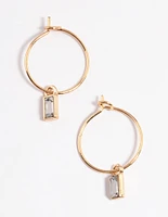 Gold Baguette Drop Hoop Earrings