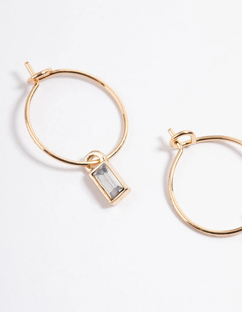 Gold Baguette Drop Hoop Earrings