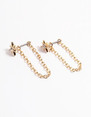 Gold Chain Front & Back Stud Earrings