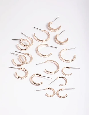 Rose Gold Mixed Diamante Hoop Earrings 8-Pack