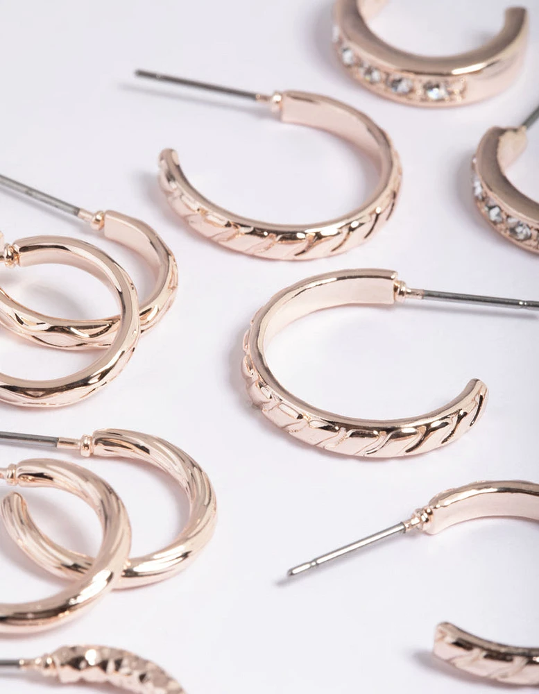 Rose Gold Mixed Diamante Hoop Earrings 8-Pack