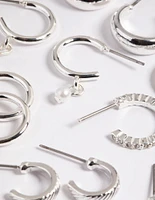 Silver Pearl Stud & Hoop Earrings 8-Pack