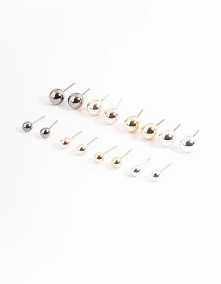 Mixed Metal Basic Ball Stud Earrings 8-Pack