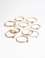 Gold Mixed Stone & Textured Ring Pack