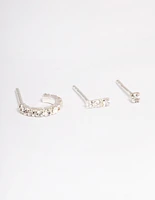 Sterling Silver Cubic Zirconia Curve Earring Stud Pack