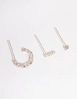 Sterling Silver Cubic Zirconia Curve Earring Stud Pack