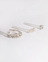 Sterling Silver Cubic Zirconia Curve Earring Stud Pack