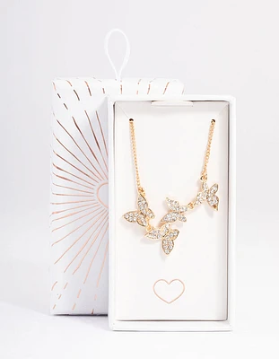 Gold Diamante Butterfly Necklace