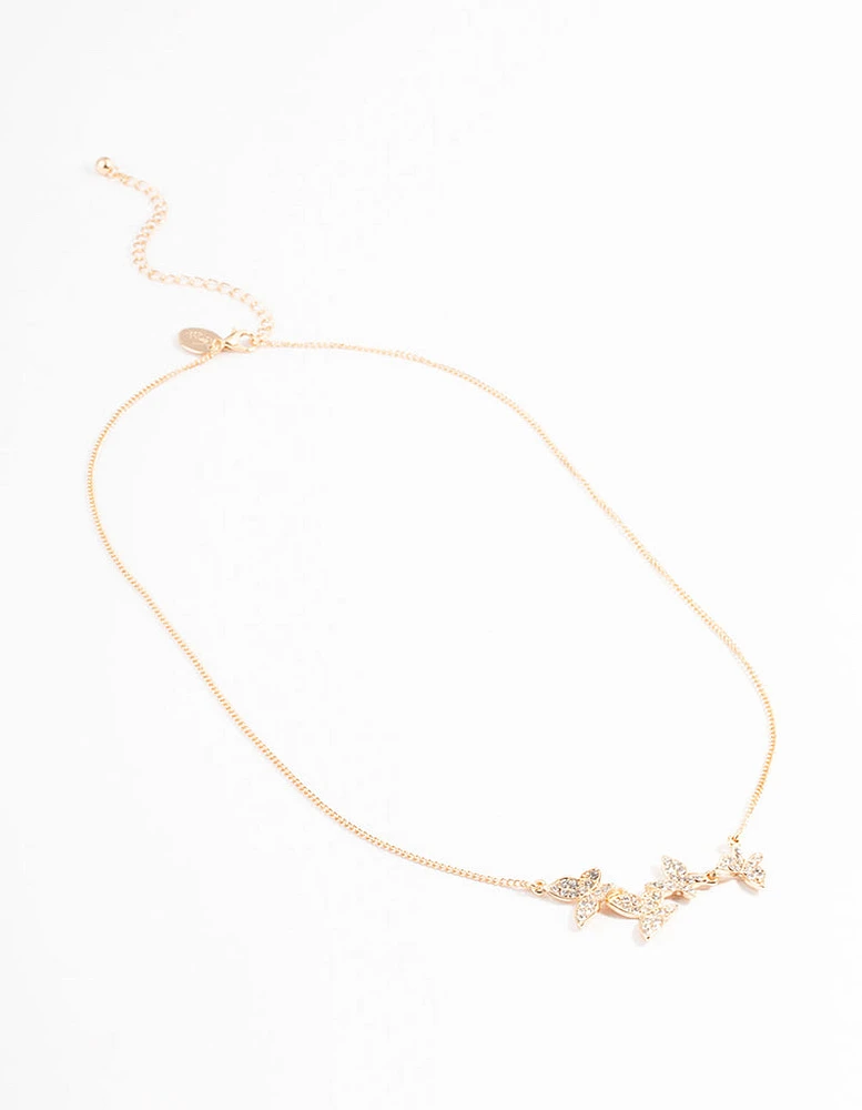 Gold Diamante Butterfly Necklace