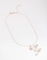 Rose Gold Pearl Flower Necklace & Drop Earrings