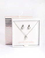 Silver Diamante Pearl Swirl Necklace & Stud Earrings