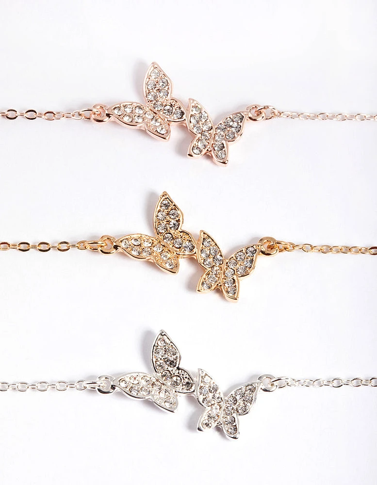 Mixed Metal Pave Butterfly Bracelet Pack