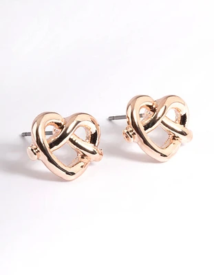 Rose Gold Heart Pretzel Stud Earrings