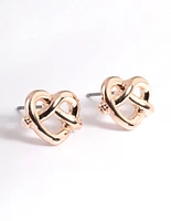 Rose Gold Heart Pretzel Stud Earrings