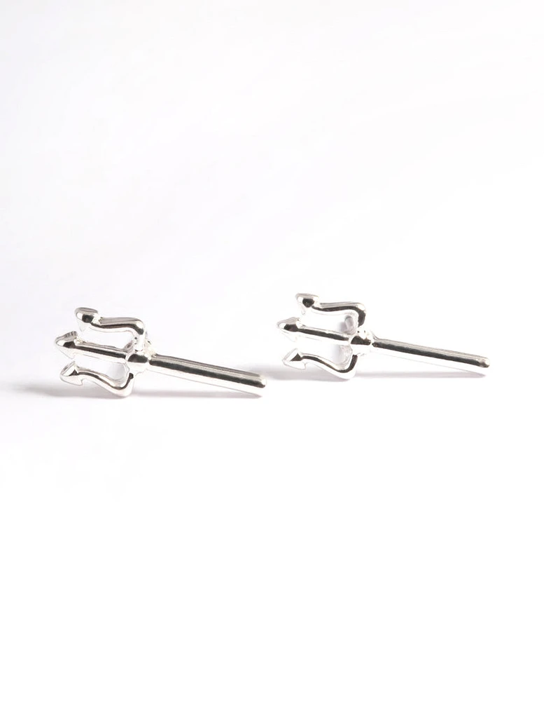 Silver Triton Fork Stud Earrings