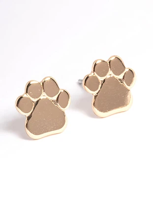 Gold Paw Print Stud Earrings