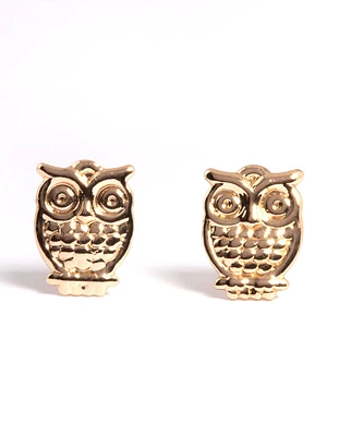 Gold Owl Stud Earrings