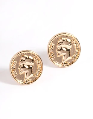 Gold Coin Stud Earrings