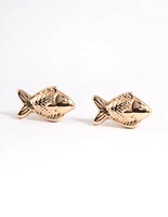 Gold Fish Stud Earrings