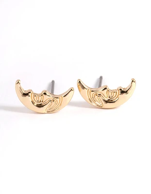 Gold Moon Face Stud Earrings