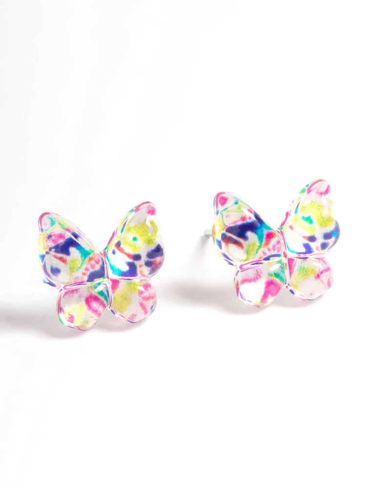 Plastic Resin Butterfly Stud Earrings