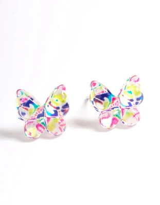 Plastic Resin Butterfly Stud Earrings